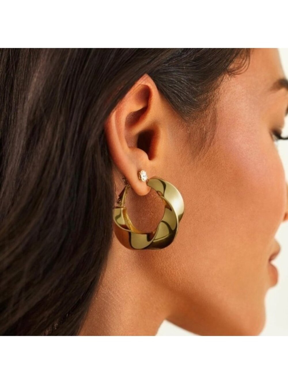 GOLD 14k Gold Plated Twist Hoop Earrings - Picture 5 of 5